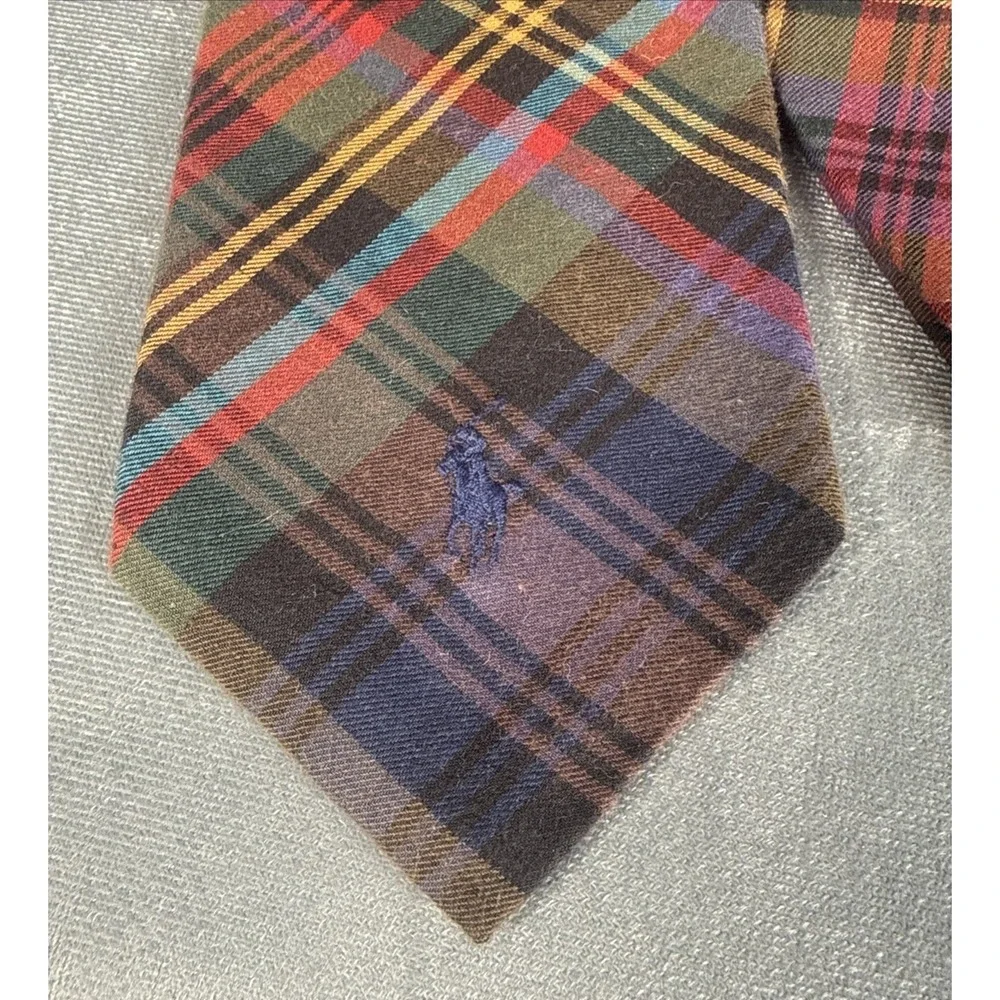 Vintage 90's Polo Ralph Lauren Tie‎ Necktie 100% Cotton Tartan Plaid Pony